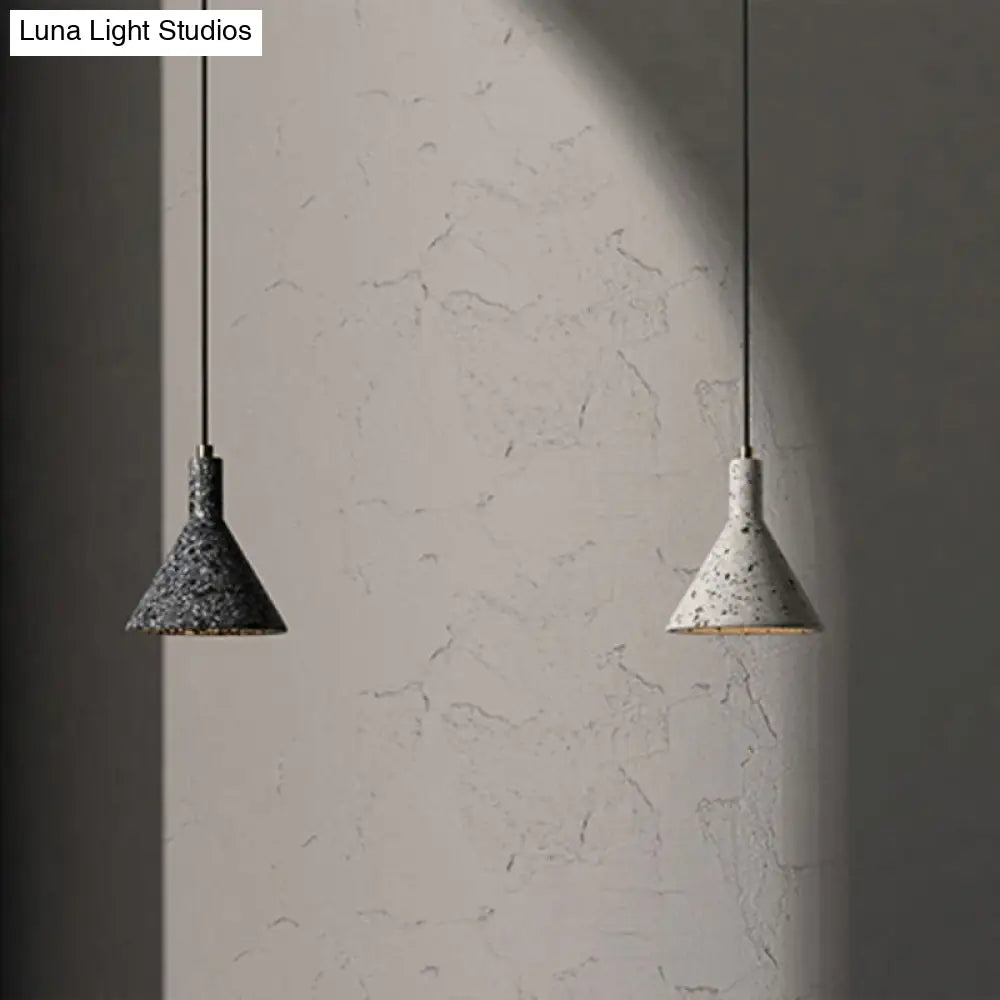 Conical Terrazzo Pendant Light - Nordic Hanging Lamp Kit With Black/White Design Ideal For Table