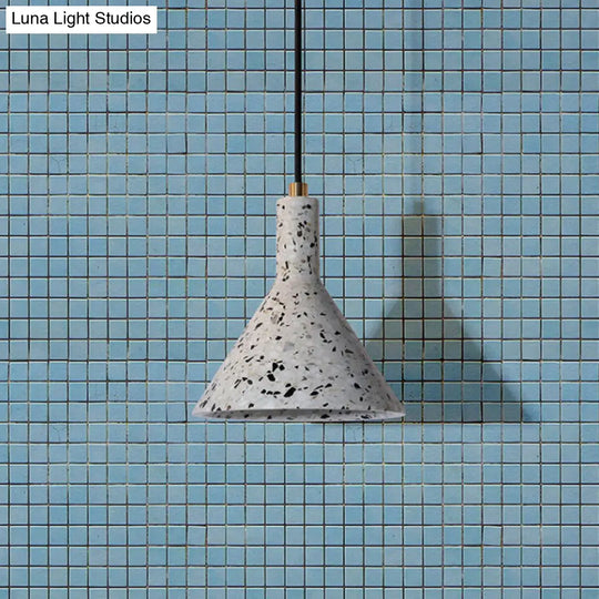 Conical Terrazzo Pendant Light - Nordic Hanging Lamp Kit With Black/White Design Ideal For Table