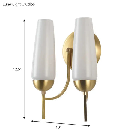 Contemporary 1/2-Light Conical Sconce Wall Lamp In Gold With Opal Glossy Glass