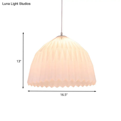 Contemporary 1 Bulb Hanging Ceiling Lamp In White With Acrylic Dome Shade For Dining Room