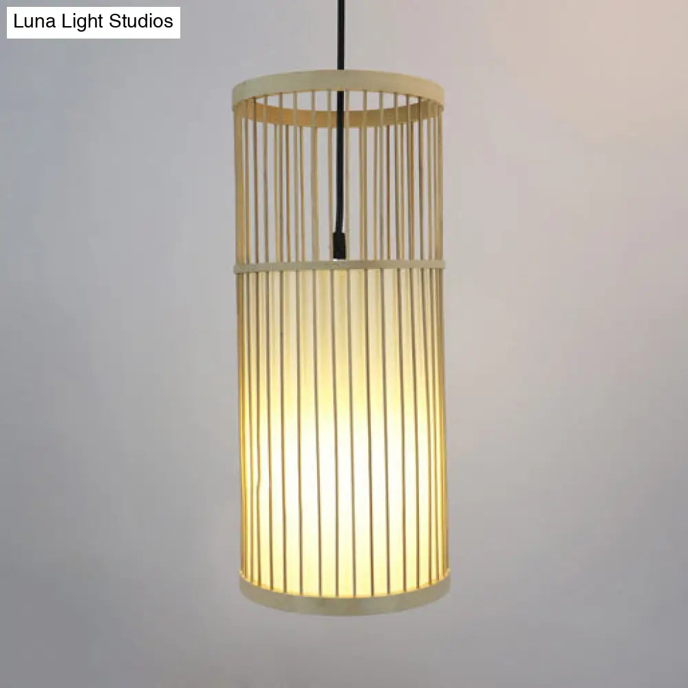 Contemporary 1-Light Beige Bamboo Shade Pendant Ceiling Lamp
