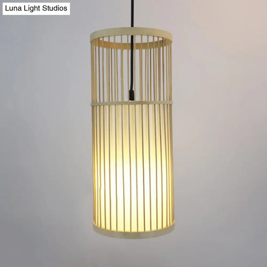 Contemporary 1-Light Beige Bamboo Shade Pendant Ceiling Lamp
