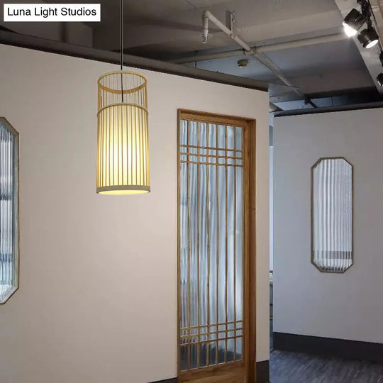 Contemporary 1-Light Beige Bamboo Shade Pendant Ceiling Lamp