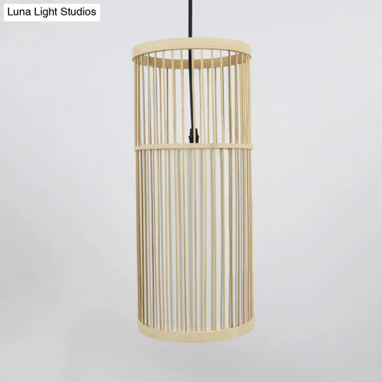 Contemporary 1-Light Beige Bamboo Shade Pendant Ceiling Lamp