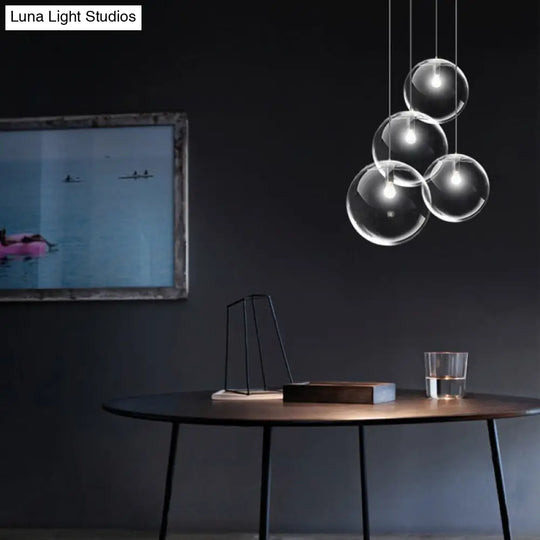 Contemporary 1-Light Black Orb Pendant: 6’/8’/12’ Wide Clear Glass Ideal For Living Room