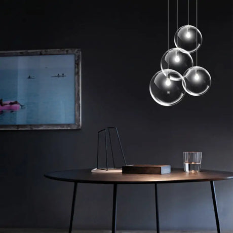 Contemporary 1-Light Black Orb Pendant: 6’/8’/12’ Wide Clear Glass Ideal For Living Room