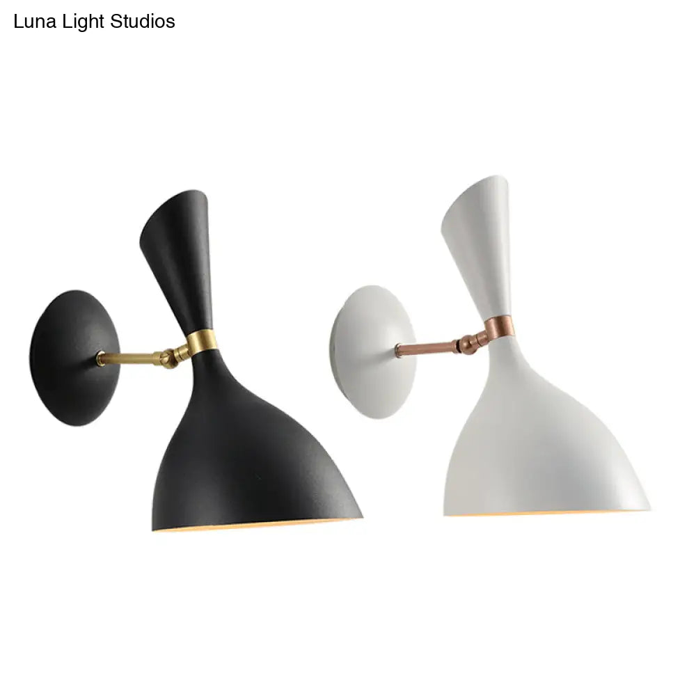 Contemporary 1-Light Wall Mounted Funnel Sconce With Metal Shade For Bedside