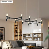Contemporary 10-Head Ceiling Pendant With Aluminum Alloy Shade - Black White Chrome Or Gold Tube