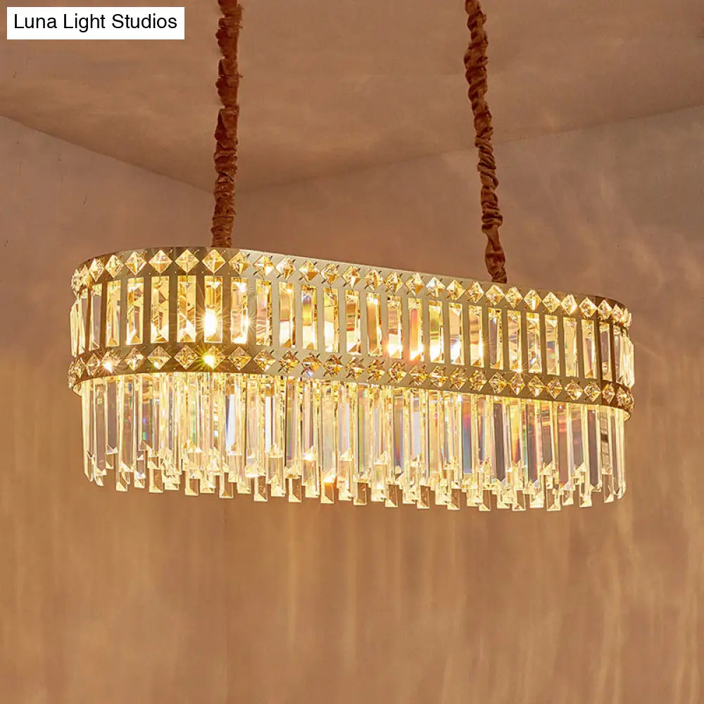 Contemporary 10-Light Crystal Pendant For Elongated Dining Tables In Gold