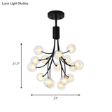 Contemporary 16-Light Black Finish Grape Chandelier - Metal Pendant Lamp