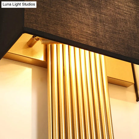 Contemporary 2-Head Fabric Shade Wall Sconce - Modern Rectangle Design In Black/White/Flaxen Ideal