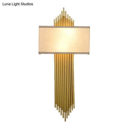 Contemporary 2-Head Fabric Shade Wall Sconce - Modern Rectangle Design In Black/White/Flaxen Ideal