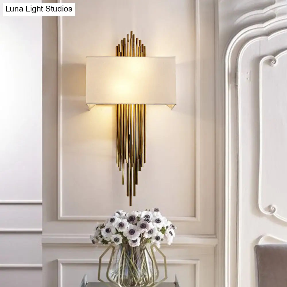 Contemporary 2-Head Fabric Shade Wall Sconce - Modern Rectangle Design In Black/White/Flaxen Ideal