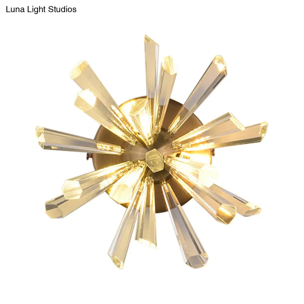 Contemporary 2-Head Gold Crystal Rod Sputnik Wall Sconce - Warm/White Light