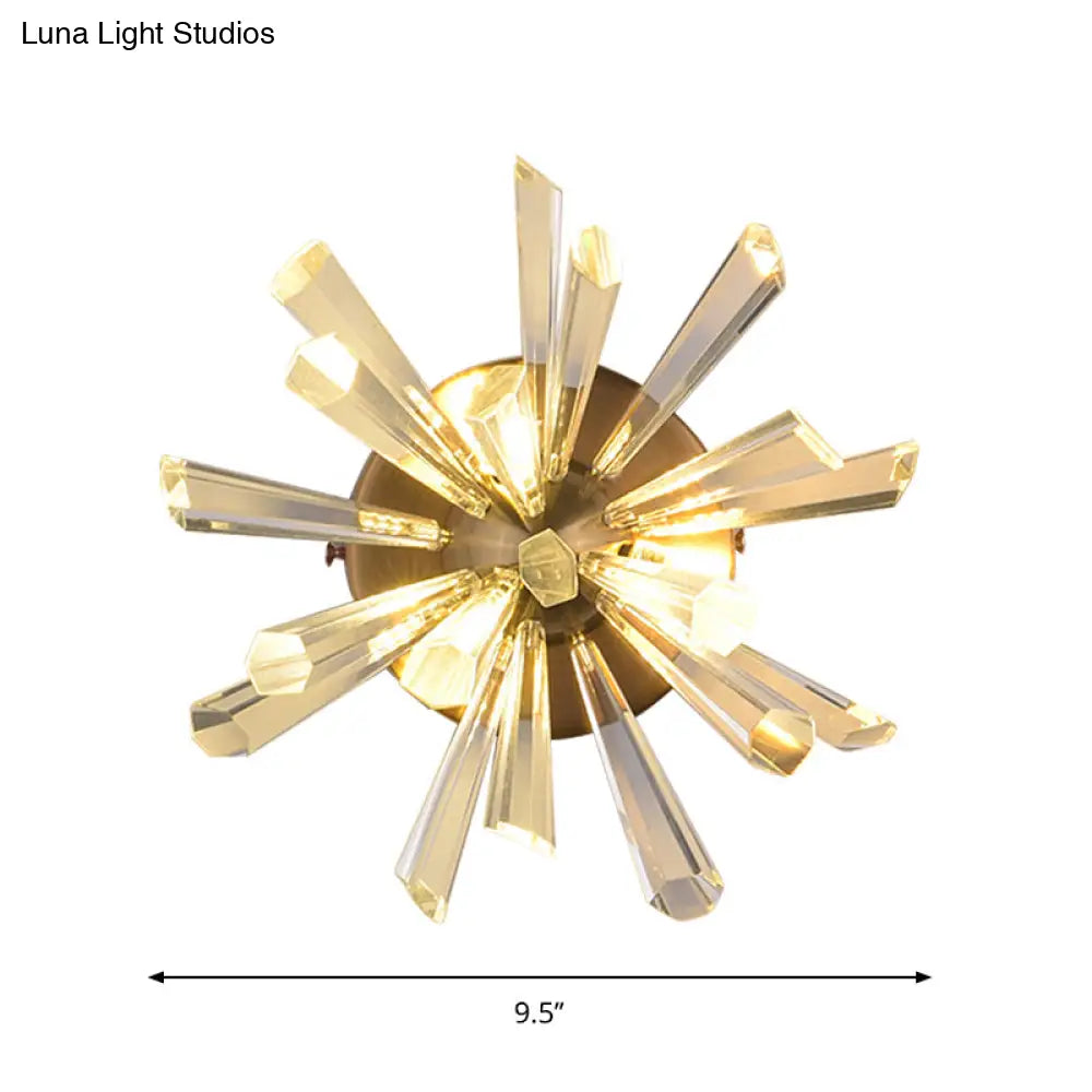 Contemporary 2-Head Gold Crystal Rod Sputnik Wall Sconce - Warm/White Light