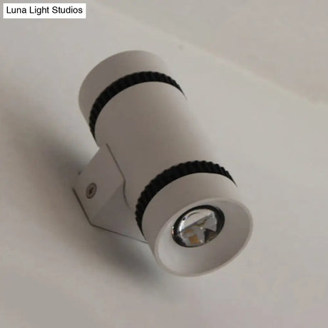 Contemporary 2-Head White Cylinder Wall Light Sconce - Outdoor Aluminum Lamp