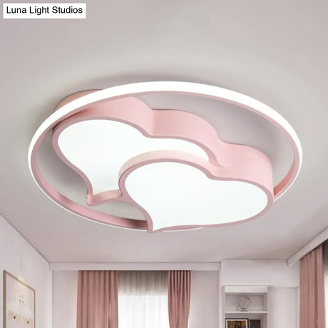 Contemporary 2-Heart Acrylic And Metal Flush Mount Ceiling Light For Living Room Pink / White