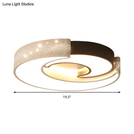 Contemporary 2 - Moon Led Flush Ceiling Light For Kid’s Bedroom - Metal Acrylic Black & White