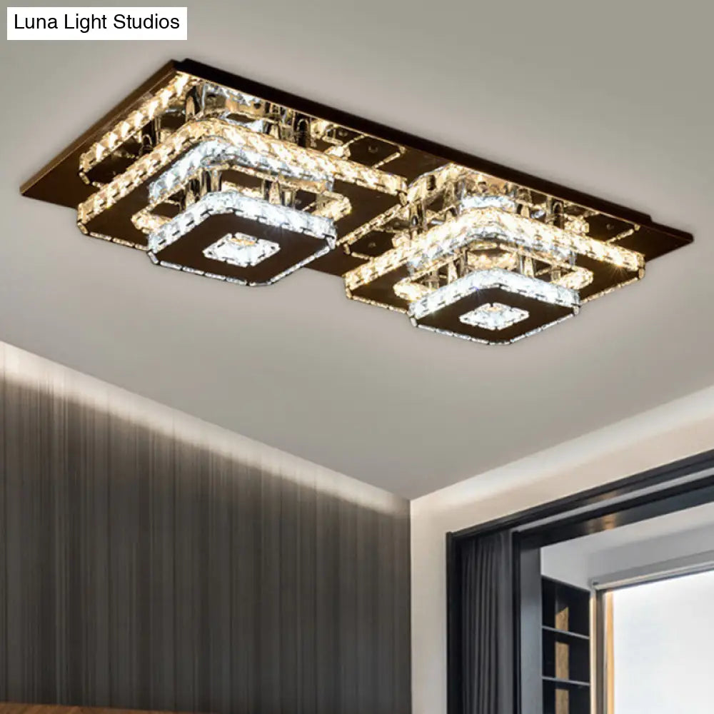 Contemporary 2-Tier Crystal Ceiling Fixture - 12/26.5 Wide Stainless-Steel Led Flush Mount Lighting
