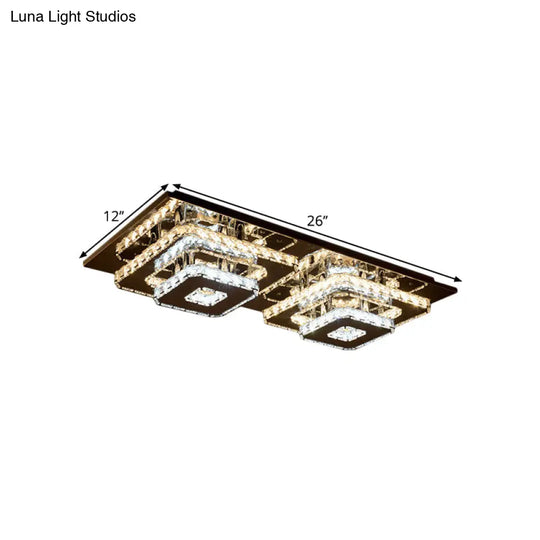 Contemporary 2-Tier Crystal Ceiling Fixture - 12/26.5 Wide Stainless-Steel Led Flush Mount Lighting