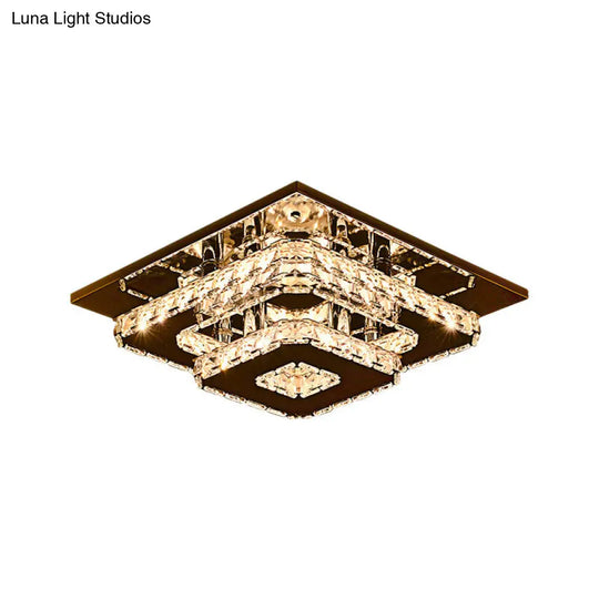 Contemporary 2-Tier Crystal Ceiling Fixture - 12/26.5 Wide Stainless-Steel Led Flush Mount Lighting