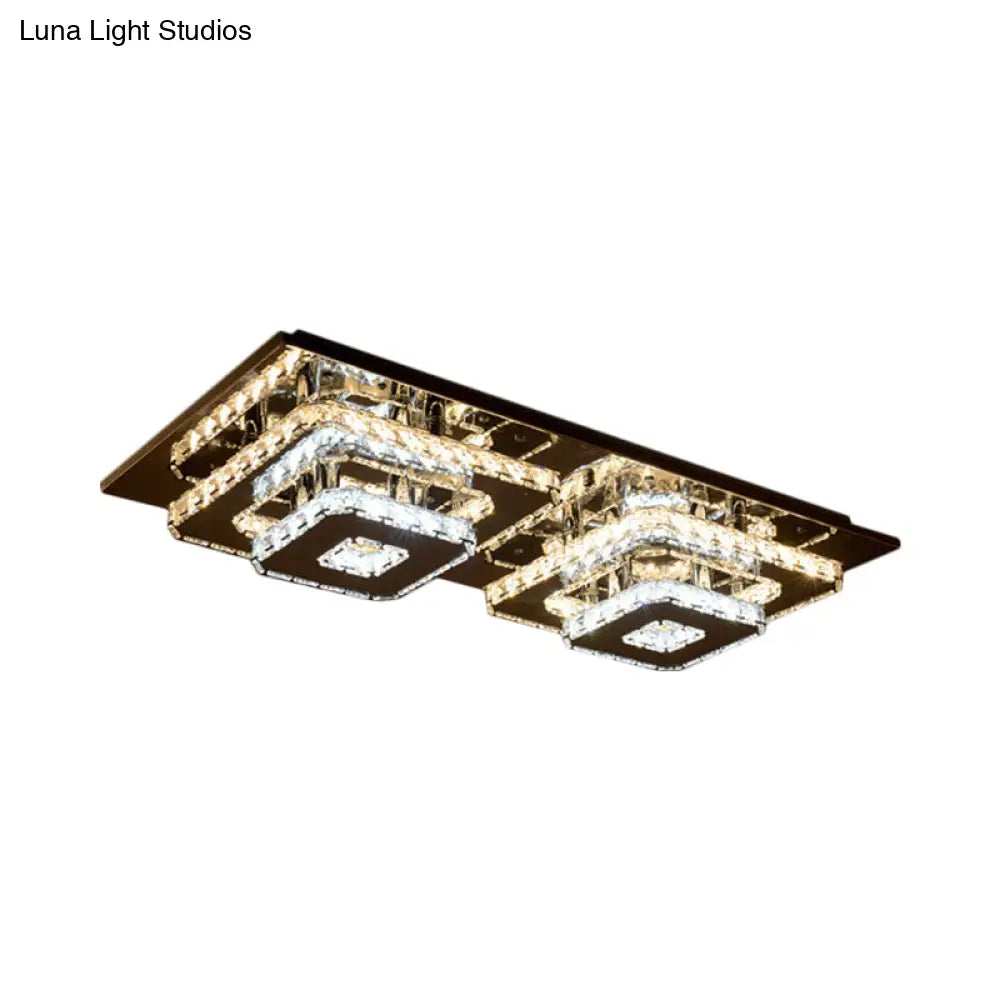 Contemporary 2 - Tier Crystal Ceiling Fixture - 12’/26.5’ Wide Stainless - Steel Led Flush