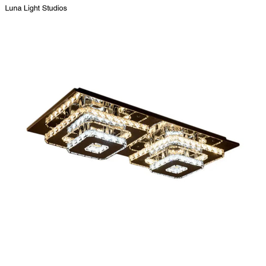 Contemporary 2 - Tier Crystal Ceiling Fixture - 12’/26.5’ Wide Stainless - Steel Led Flush