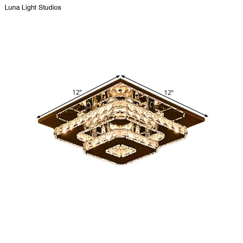 Contemporary 2 - Tier Crystal Ceiling Fixture - 12’/26.5’ Wide Stainless - Steel Led Flush