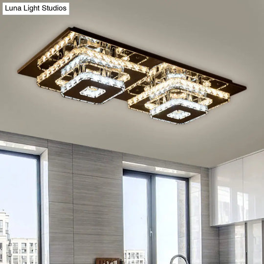 Contemporary 2-Tier Crystal Ceiling Fixture - 12/26.5 Wide Stainless-Steel Led Flush Mount Lighting