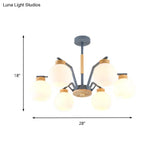 Contemporary 3/5/6-Light Globe Pendant Chandelier In Grey Milk Glass - Perfect Bedroom Hanging Light
