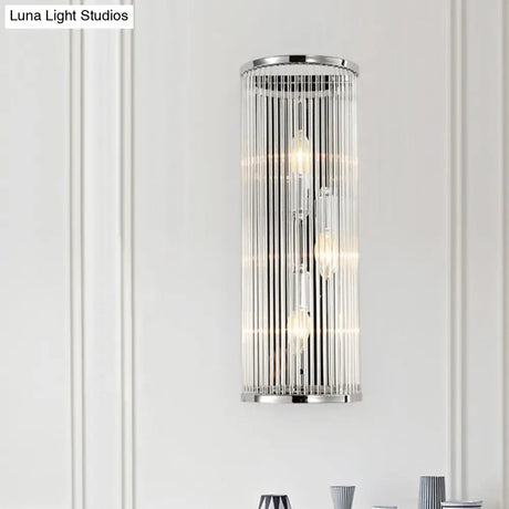 Contemporary 3-Head Wall Sconce With Clear Crystal Tube Shades - Flush Mount Light