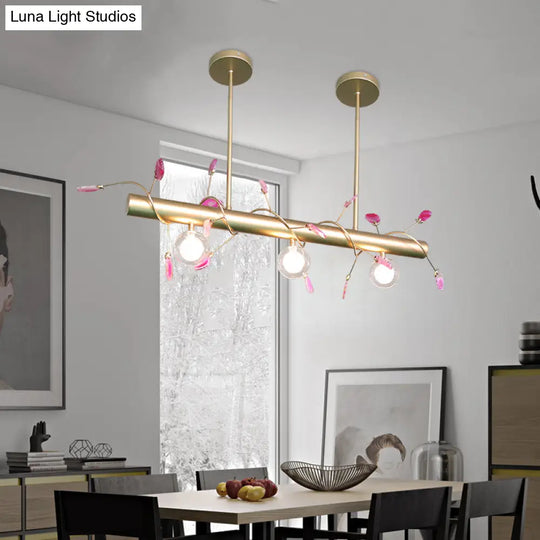 Contemporary 3-Light Ceiling Pendant With Vibrant Colored Glass Shade Gold / A