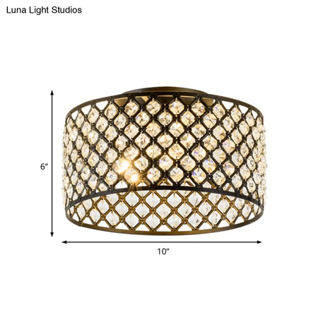 Contemporary 3-Light Metal And Crystal Flush Mount Ceiling Light (Black Cylinder Design)