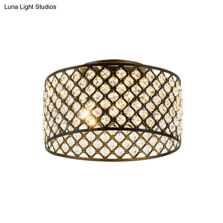 Contemporary 3-Light Metal And Crystal Flush Mount Ceiling Light (Black Cylinder Design)