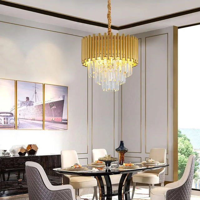 Contemporary 3-Tier Circle Metal Pendant Chandelier Light With K9 Block Brass Finish / 16’’