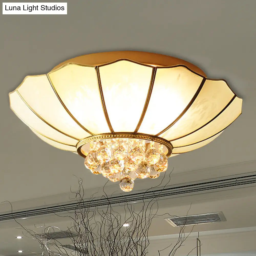 Contemporary 4/6 - Light White Flared Ceiling Flush Mount With Ribbed Glass And Crystal Finial 4 /