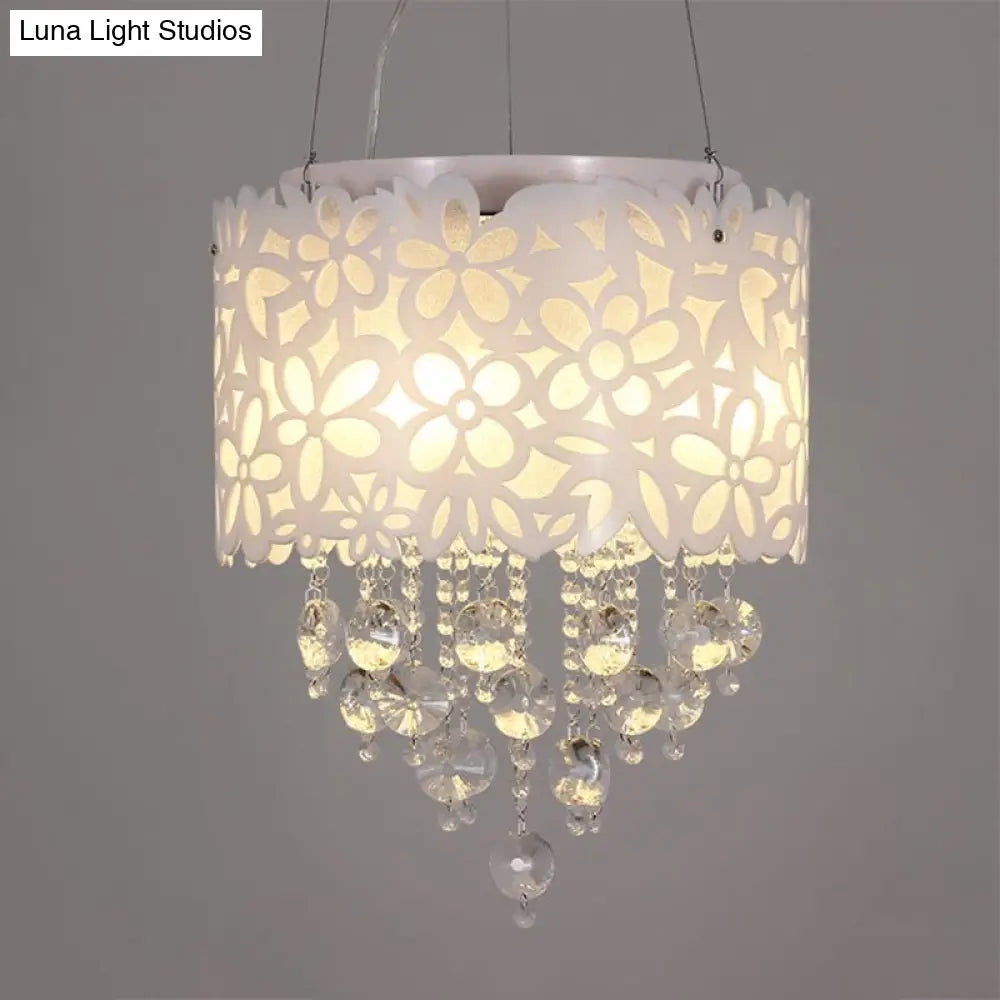 Contemporary 4-Head Metal Chandelier With Crystal Droplets In White