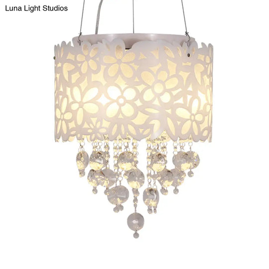 Contemporary 4-Head Metal Chandelier With Crystal Droplets In White