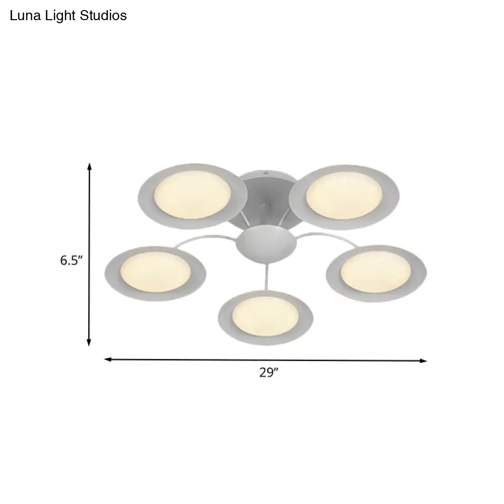 Contemporary 5-Head Radial White Led Semi Flush Mount Light With Acrylic Shade