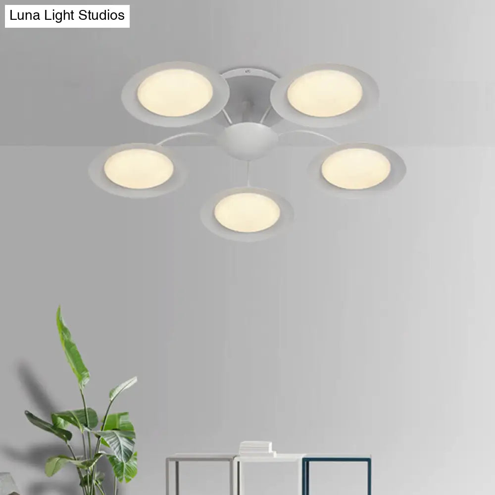 Contemporary 5-Head Radial White Led Semi Flush Mount Light With Acrylic Shade