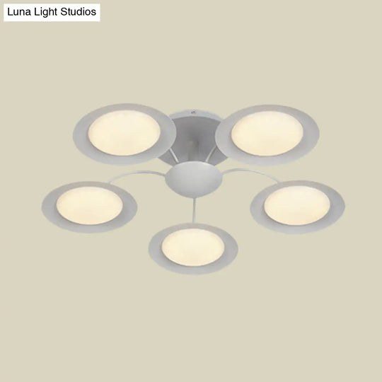 Contemporary 5-Head Radial White Led Semi Flush Mount Light With Acrylic Shade