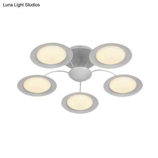 Contemporary 5-Head Radial White Led Semi Flush Mount Light With Acrylic Shade