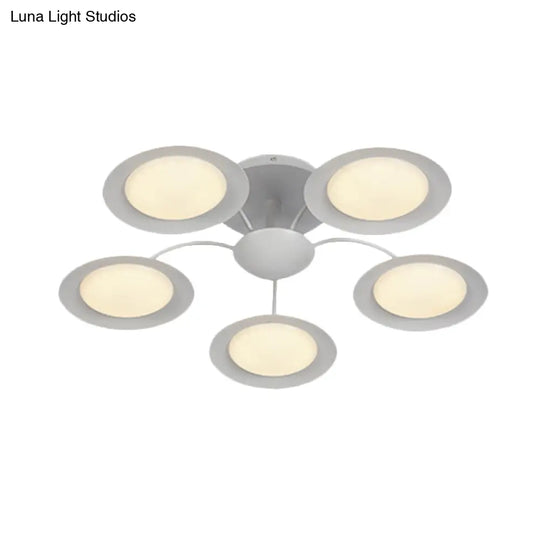 Contemporary 5-Head Radial White Led Semi Flush Mount Light With Acrylic Shade