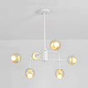 Contemporary 6-Light Hanging Chandelier With Glass Orb Shades - Black/White Finish White