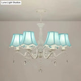 Contemporary 6-Light Pink/Blue Scalloped Fabric Pendant Chandelier With Crystal Droplet