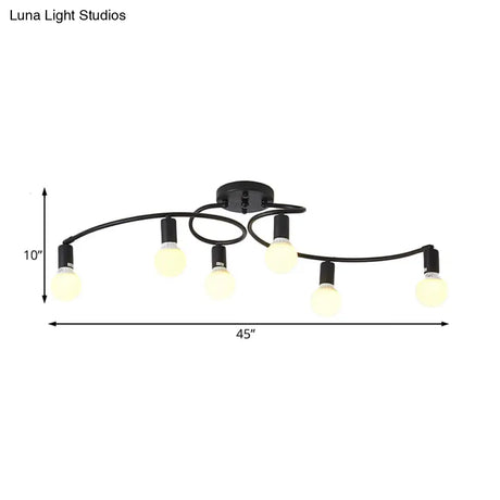Contemporary 6 - Light Semi Flush Light Fixture With Curved Arm And Opal Glass Shade