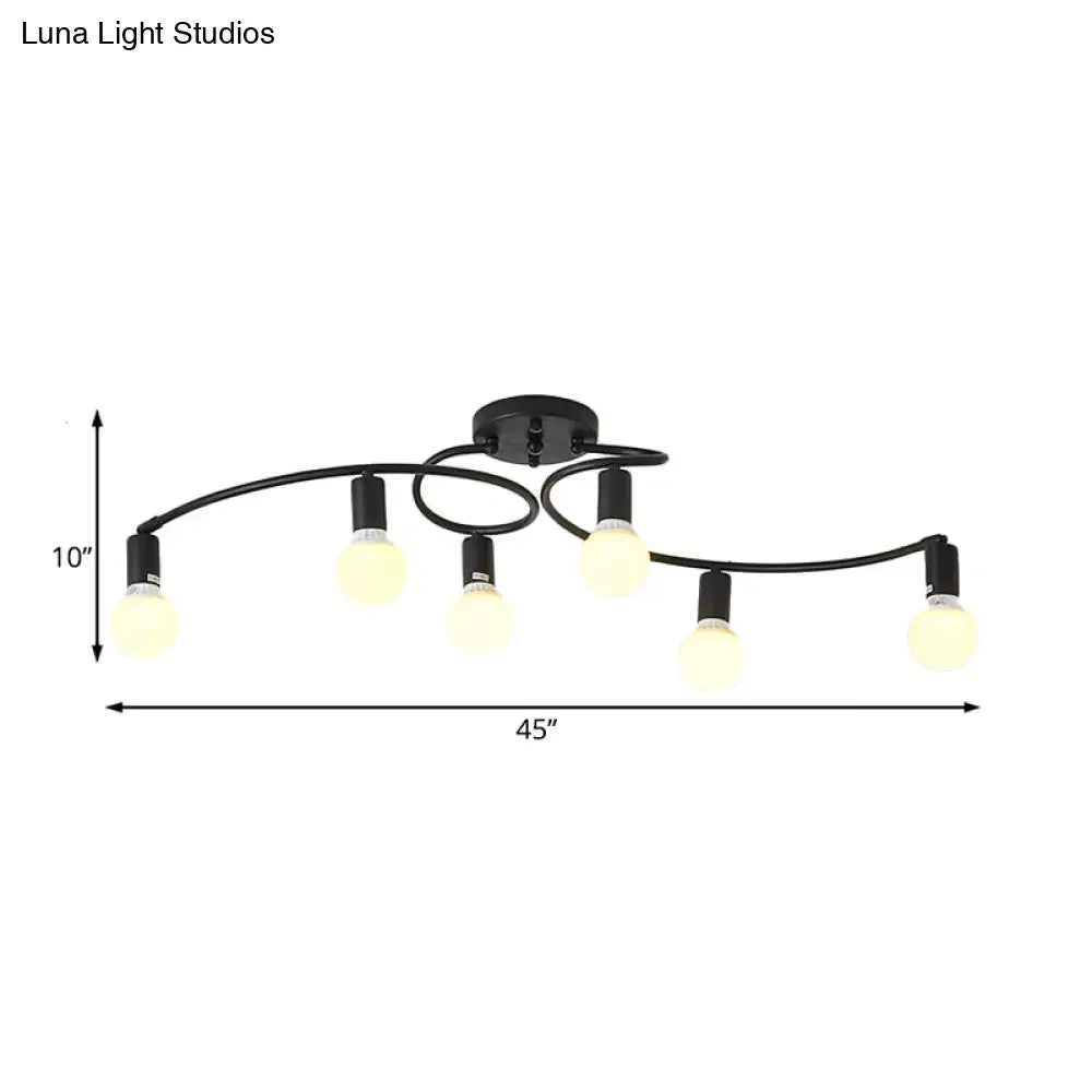 Contemporary 6 - Light Semi Flush Light Fixture With Curved Arm And Opal Glass Shade
