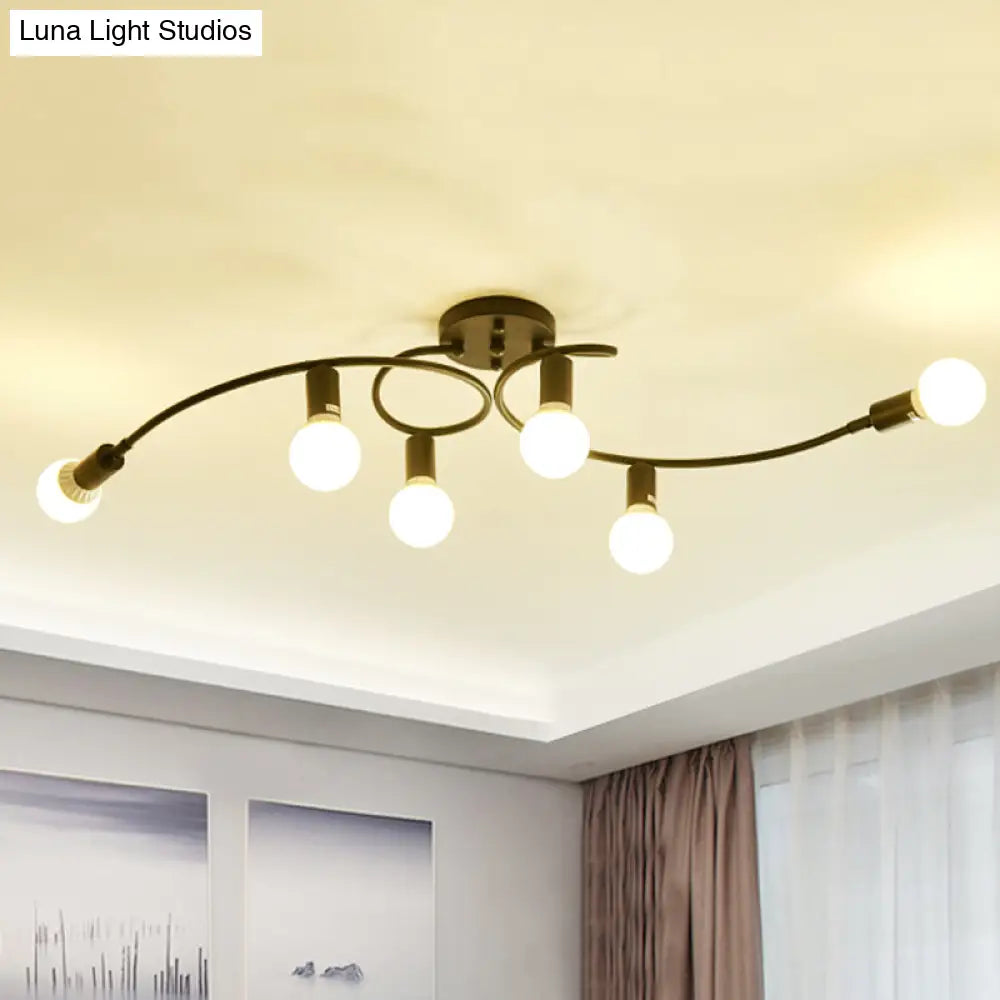 Contemporary 6 - Light Semi Flush Light Fixture With Curved Arm And Opal Glass Shade