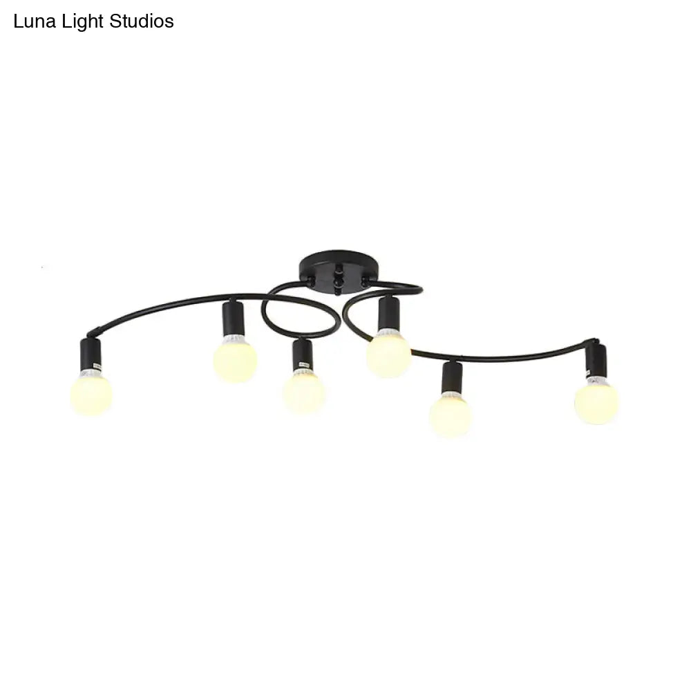 Contemporary 6 - Light Semi Flush Light Fixture With Curved Arm And Opal Glass Shade