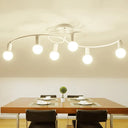 Contemporary 6 - Light Semi Flush Light Fixture With Curved Arm And Opal Glass Shade White